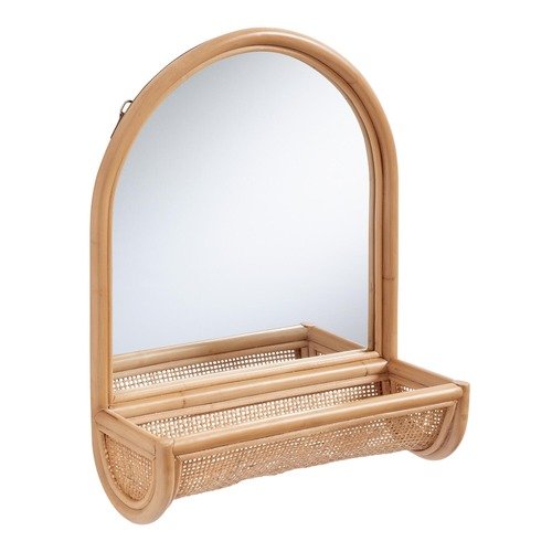 Rattan Arch Wall Mirror With Caddy