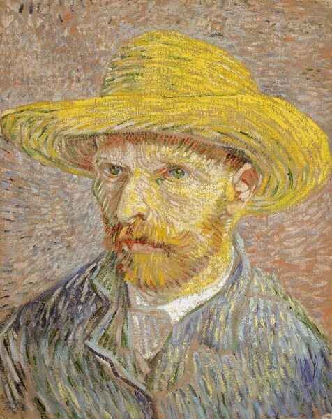 Self Portrait with Straw Hat by Vincent Van Gogh