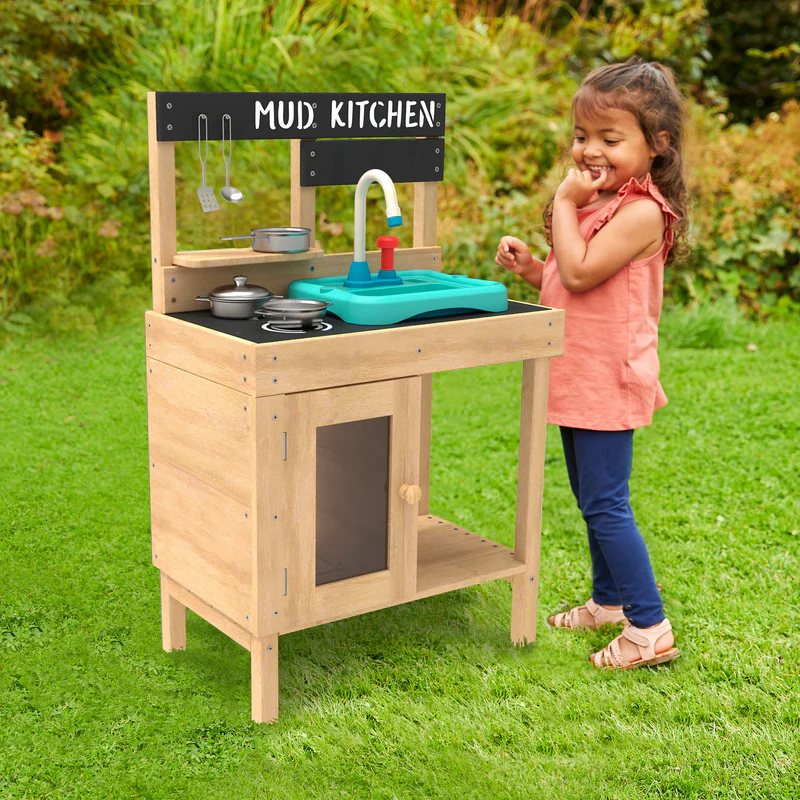 Wooden Mud Kitchen with Water Butt and Working Tap